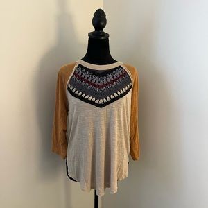 We the Free Spring Bound Tee Women’s Crochet Bodice Top Boho 3/4 Sleeve-Small